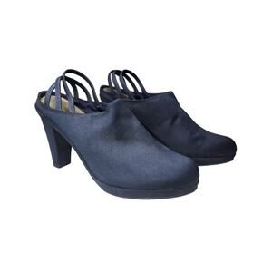 New York Transit High Heel Sling Back Platform Clog Style Fabric Blue